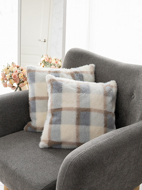 Наволочки декоративные 2шт 45х45см DE'NASTIA Mink бежевый/голубой полиэстер 000000000001231170