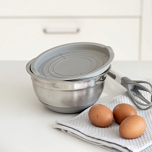 Миска для приготовления 1,4л 18см DE'NASTIA с крышкой серый нержавеющая сталь/силикон 000000000001219649