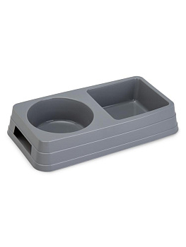 Миска для животных 0,8л (0,45л+0,36л) LUCKY PET двойная серый пластик 000000000001223401