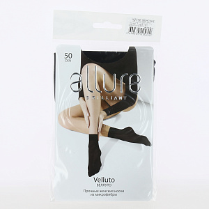 Носки женские 50 ден ALLURE Велутто nero. Прочные и плотные носки из мягкой микрофибры. 91% полиамид 9% эластан 000000000001201638