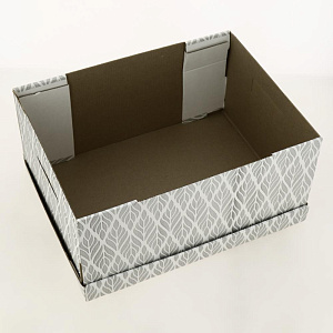 Коробка для хранения 37x28x18см Листья серый крышка-дно белый/бурый 000000000001205102