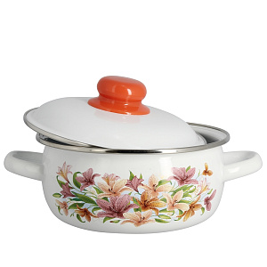 Кастрюля 1,5л СТАЛЬЭМАЛЬ Лилии сферическая форма эмалированная сталь 000000000001114774