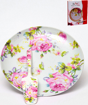 Набор для торта 2 предмета (блюдо 27см/лопатка) OLAFF Флора фарфор 000000000001200548