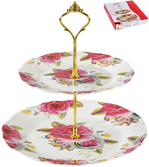 Этажерка-конфетница 2-х ярусная 18см/23см OLAFF Флора Изыск фарфор 000000000001193913