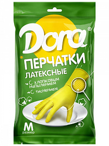 Перчатки Dora латексные размер M, с хлопковым напылением, прочные, эластичные, артикул 2004-001/M 000000000001203029