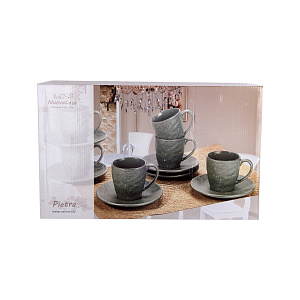 Набор чайный 12 предметов (чашка 220мл-6шт/блюдце-6шт) Pietra black подарочная упаковка керамика 000000000001218526