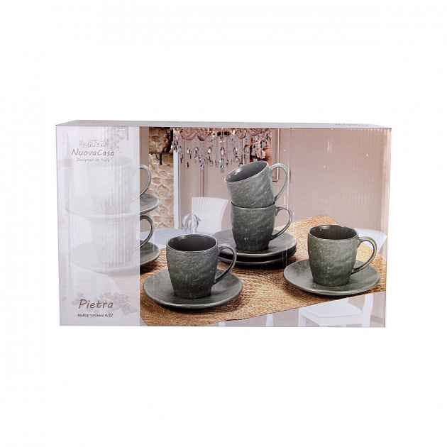 Набор чайный 12 предметов 220мл Pietra black подарочная упаковка керамика 000000000001218526