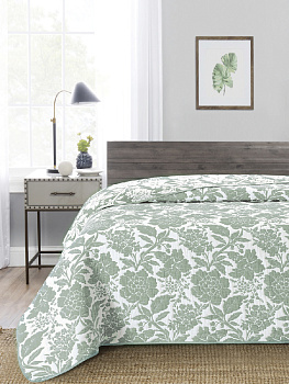 Покрывало DE'NASTIA 200х240см 3 слоя жаккард пион зеленый U000116 000000000001195459