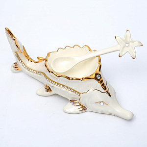 Икорница с ложкой фарфор 250мм Осетр подарочная упаковка  HOME ART Balsford 147-31044 000000000001197940