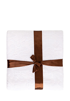 Покрывало 200x220см LUCKY Листья с бахромой белое 100% хлопок 000000000001212555