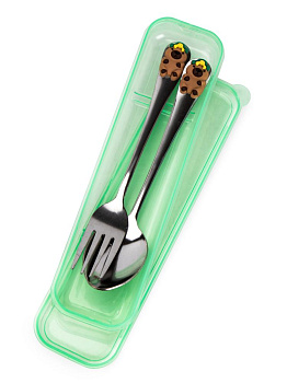 Набор столовых приборов 2 предмета (ложка столовая 17см, вилка столовая 17см) в футляре в ассортименте нержавеющая сталь/полипропилен 000000000001229434