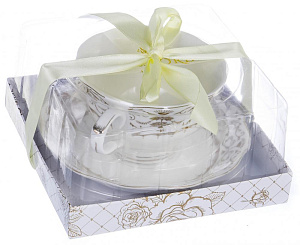 Чайная пара чашка 220мл+ блюдце, белая с золотом, подарочная упаковка,107-04029 000000000001177810