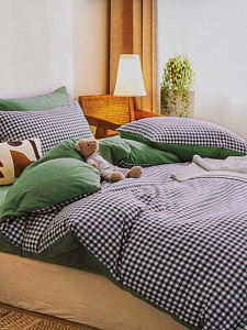 Комплект постельного белья Евро 50х70см-2шт (простыня 230х230см, наволочки 50х70см-2шт, пододеяльник 200х230см) Клетка зеленый хлопок/полиэстер 000000000001229202