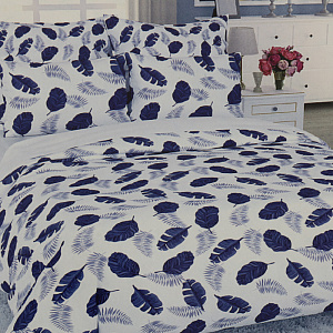 Комплект постельного белья 2-спальный LUCKY Сновидение 2наволочки50х70см 1пододеяльник200х215см 1простыня220х215см сине-белый поплин 100%хлопок 000000000001206532