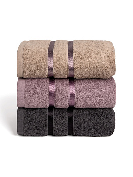 Полотенце махровое 70x140см LUCKY Бордюр сатиновая лента тёмно-серый хлопок 000000000001221608