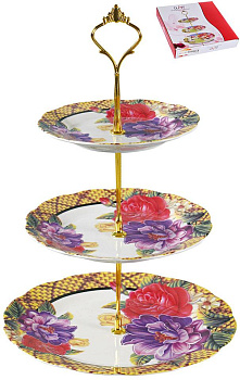 Фруктовница 3-х ярусная фарфор блюдо 155мм 180мм  230мм подарочная упаковка Флора Корзина цветов Olaff,124-01109 000000000001192946