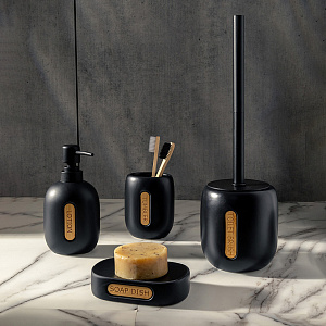 Стакан для зубных щеток 8,2x6,5x10,5см DE'NASTIA BAMBOO черный керамика 000000000001225138