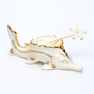 Икорница с ложкой фарфор 250мм Осетр подарочная упаковка  HOME ART Balsford 147-31044 000000000001197940