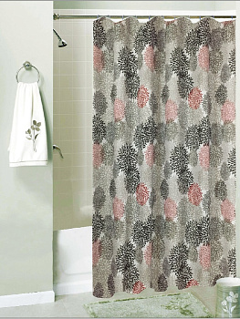 Занавеска Niklen для ванной с кольцами "Хризантема" 100%  полиэстер 178х180см, в комплекте 12 колец 7090 000000000001190270