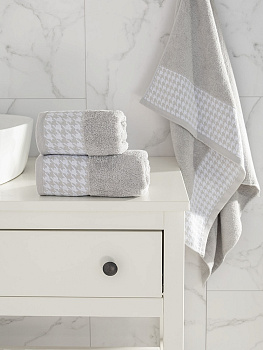 Полотенце махровое 70x130см DE'NASTIA Бордюр гусиная лапка серый хлопок 100% 000000000001219821