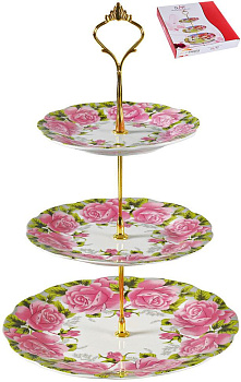 фруктовница 3-х ярусная,  блюдо 155мм, 180мм, 230мм,подарочная упаковка,Сад,ФЛОРА,124-01105 000000000001190456