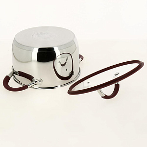 Кастрюля из нержавеющей стали,стеклянная крышка с пароотводом и силиконовым ободком, ручки с силиконом 3л KITCHEN FANTASY Cristell C 000000000001192856