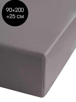 Проcтыня на резинке 90x200+25см DE'NASTIA серый сатин NEW хлопок 000000000001216141
