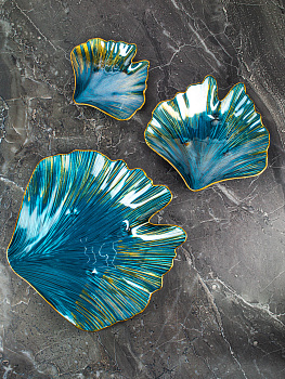 Блюдо сервировочное 25см EFE GLASS Ракушка золотая кайма синий стекло 000000000001213515