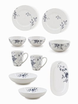 Набор столовой посуды DE'NASTIA Флер Графит белый фарфор CE00597 000000000001229635