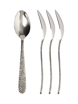 Набор столовых приборов 16 предметов (нож, ложка столовая, ложка чайная, вилка) DE'NASTIA Рассвет нержавеющая сталь 000000000001221861