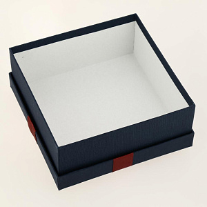 Коробка 17x17x7см подарочная с бантом Рогожка синий/красная лента 000000000001205124