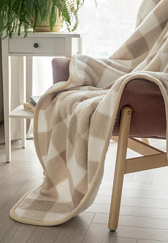 Плед 150x200см DE'NASTIA Уютный клетка бежевый полиэстер 000000000001216567