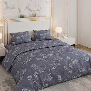 Комплект постельного белья 1,5сп LUCKY (пододеяльник 145х215см, простыня 150х220см, наволочка 50х70см-1шт) Гербарий серый поплин хлопок 000000000001218268