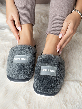 Туфли домашние-тапки р.36-37 LUCKY серый шерпа полиэстер 000000000001220274