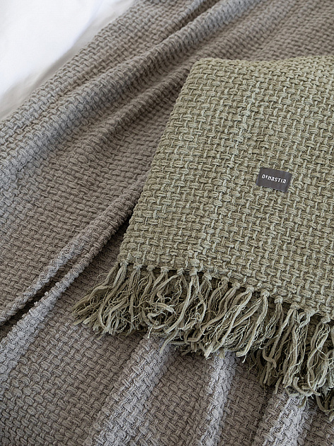 Плед 150x200см DE'NASTIA плетеный зеленый хлопок/шенилл 000000000001230286