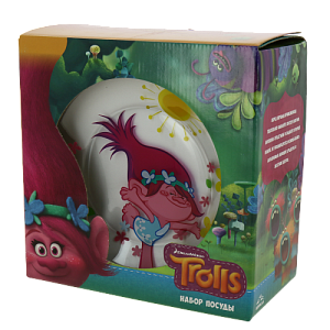 Набор детской посуды 3 предмета (салатник/кружка/тарелка) КОРАЛЛ Тролли стекло 000000000001197537