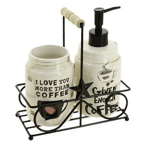 Набор для кухни 3 предмета ДОЛЯНА Кофе дозатор для моющего средства стакан на подставке дерево металл керамика пластик 000000000001209729