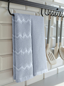 Набор полотенец кухонных 35x70см 2шт DE'NASTIA 270гр вафля зиг-заг/однотон синий хлопок 000000000001228568