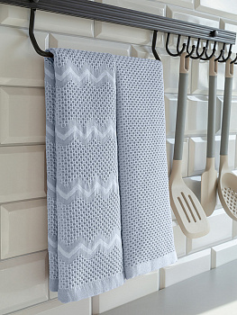 Набор полотенец кухонных 35x70см 2шт DE'NASTIA 270гр вафля зиг-заг/однотон синий хлопок 000000000001228568