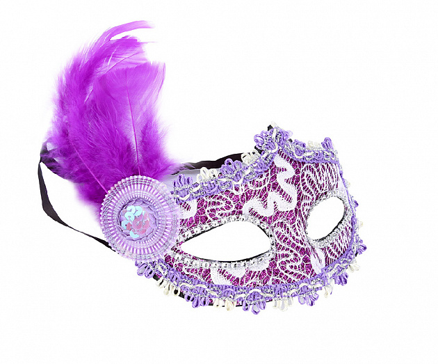 Карнавальная маска Фиолетовая с перьями Magic Time, пластик 000000000001150318
