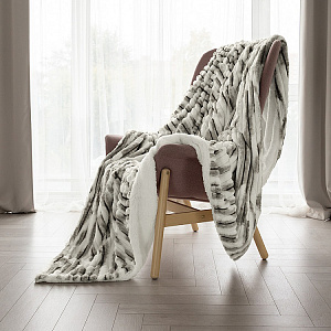 Плед 150x200см DE'NASTIA Double soft кролик с шерпой серый/белый полиэстер 000000000001220277