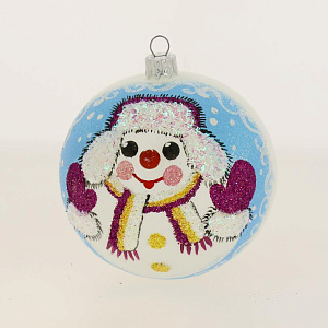 Декоративное украшение 10см Шар 5 БИРЮСИНКА Снеговик в ушанке стекло 000000000001110900