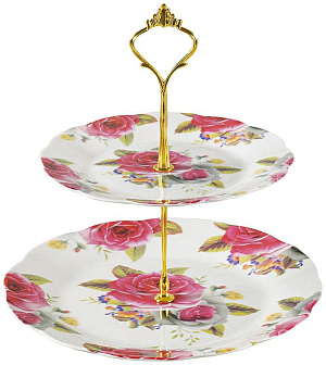 Этажерка-конфетница 2-х ярусная 18см/23см OLAFF Флора Изыск фарфор 000000000001193913
