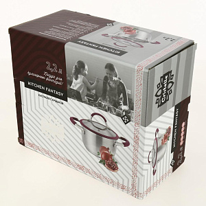 Кастрюля из нержавеющей стали,стеклянная крышка с пароотводом и силиконовым ободком, ручки с силиконом 2,2л KITCHEN FANTASY Cristell 000000000001192855