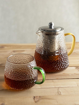 Кружка 450мл LUCKY зеленая ручка фактурное боросиликатное жаропрочное стекло 000000000001217907