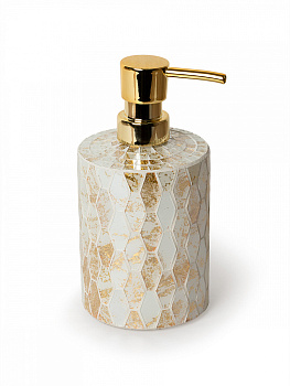 Диспенсер для жидкого мыла 400мл 8,3x8,3x17см DE'NASTIA мозаика мрамор золотой/белый стекло/пластик 000000000001229624