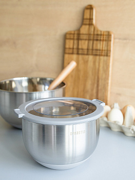 Миска 1,5л DE'NASTIA прозрачная крышка силиконовое дно серый нержавеющая сталь 000000000001228055