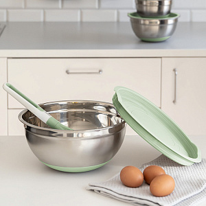 Миска для приготовления 4л 26см DE'NASTIA с крышкой мятный нержавеющая сталь/силикон 000000000001219653