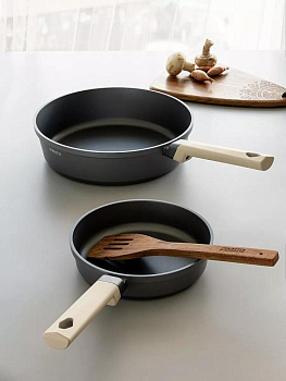 Сковорода с крышкой 28см DE'NASTIA глубокая силикон бежевый алюминий 000000000001223615