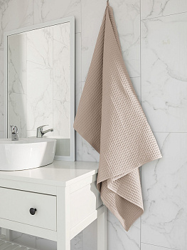 Полотенце вафельное 90x150см DE'NASTIA для бани/сауны бежевый хлопок 100% 000000000001219815